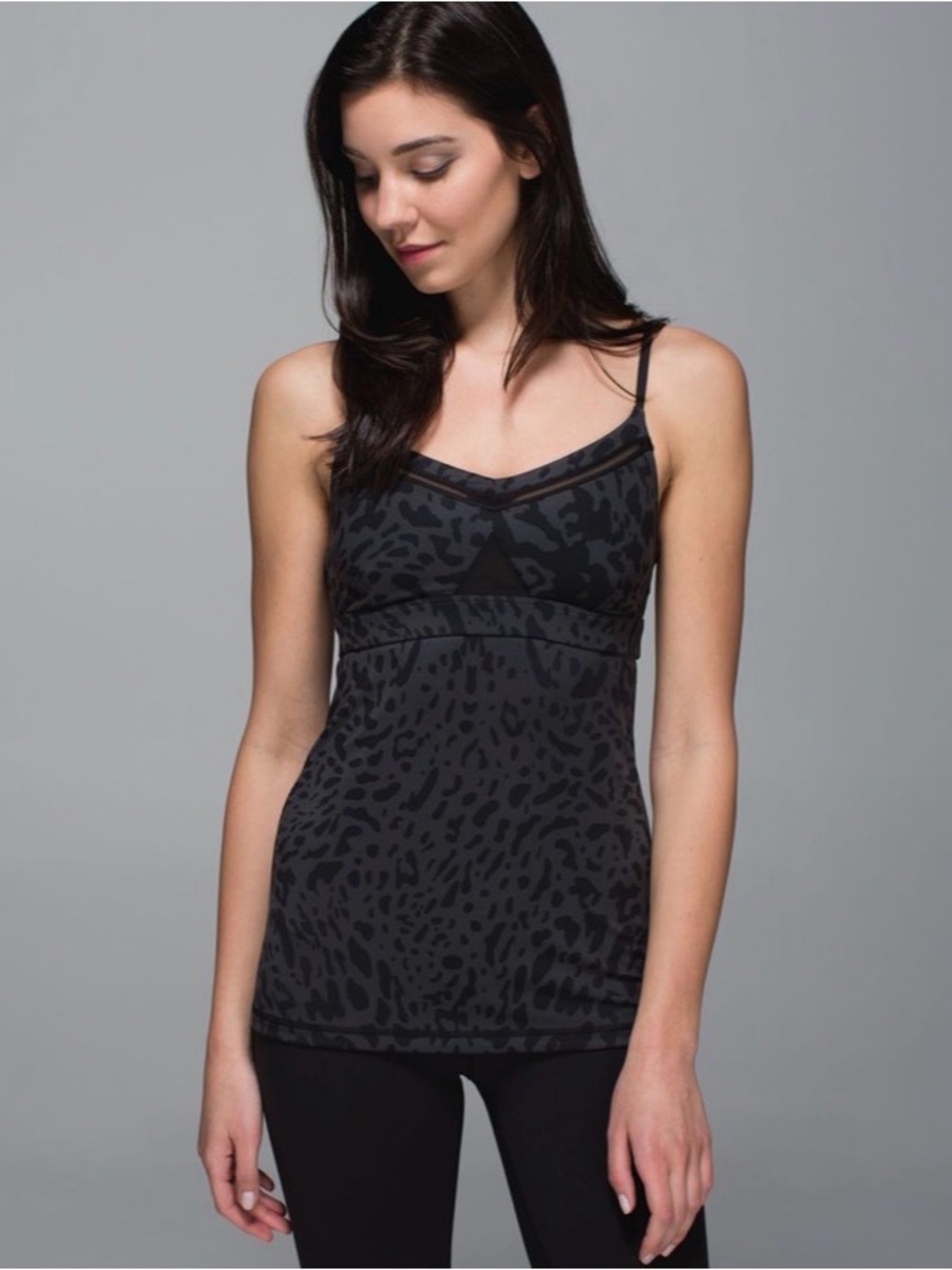 353 Lululemon Just Breathe Tank Animal Swirl Deep Coal Black Strappy Yoga Top